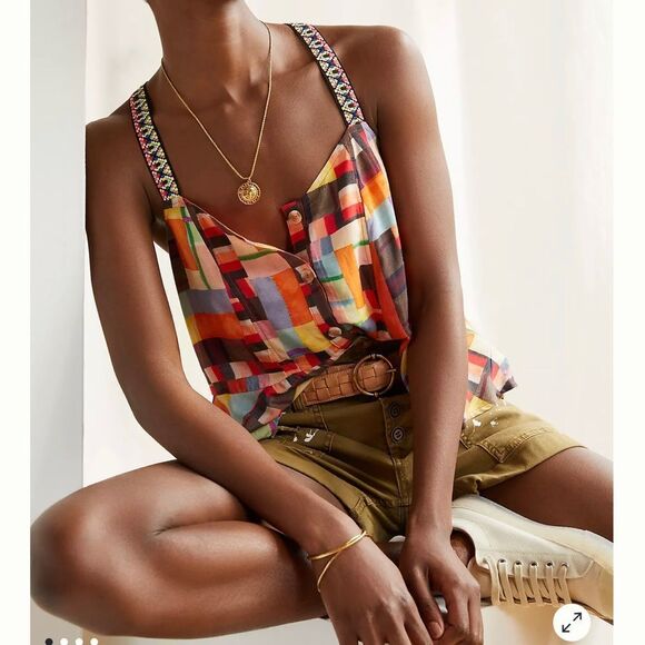 Anthropologie Pilcro Abstract Peplum Tank Top XS - Picture 2 of 4